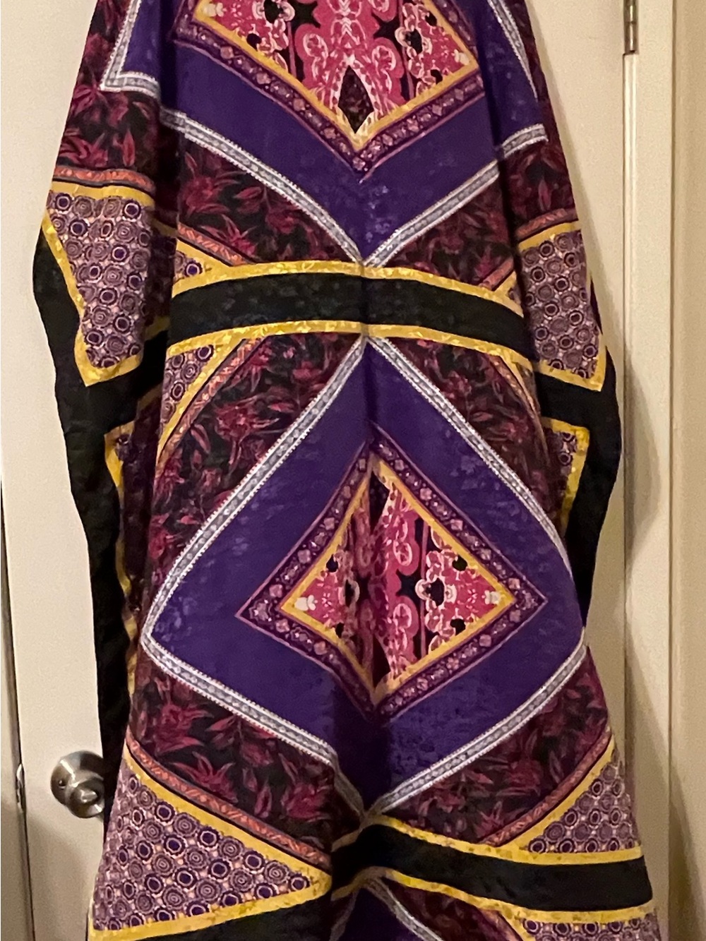 80s Vtg Bohemian Purple & Pink Maxi Caftan/Muumuu with Yellow & Black Accents